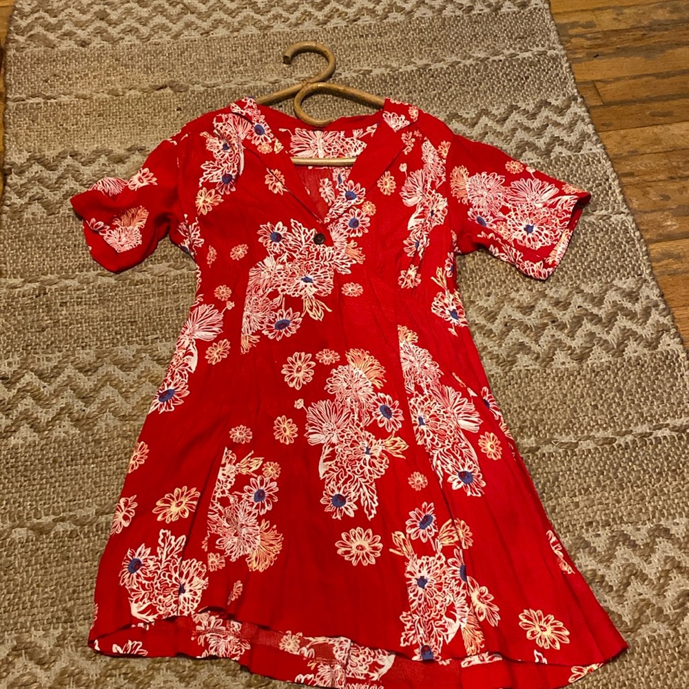 Free People blue Hawaii red floral mini dress